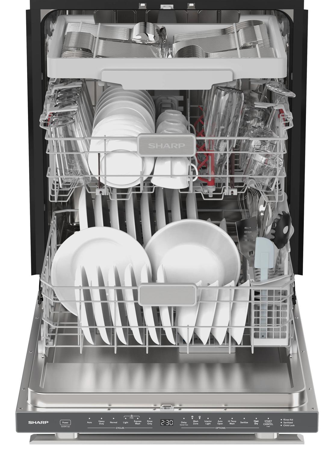 Sharp SDY6768SMS 24" Top Control Stainless Steel Handle 44Db Dishwasher With Auto Door Open