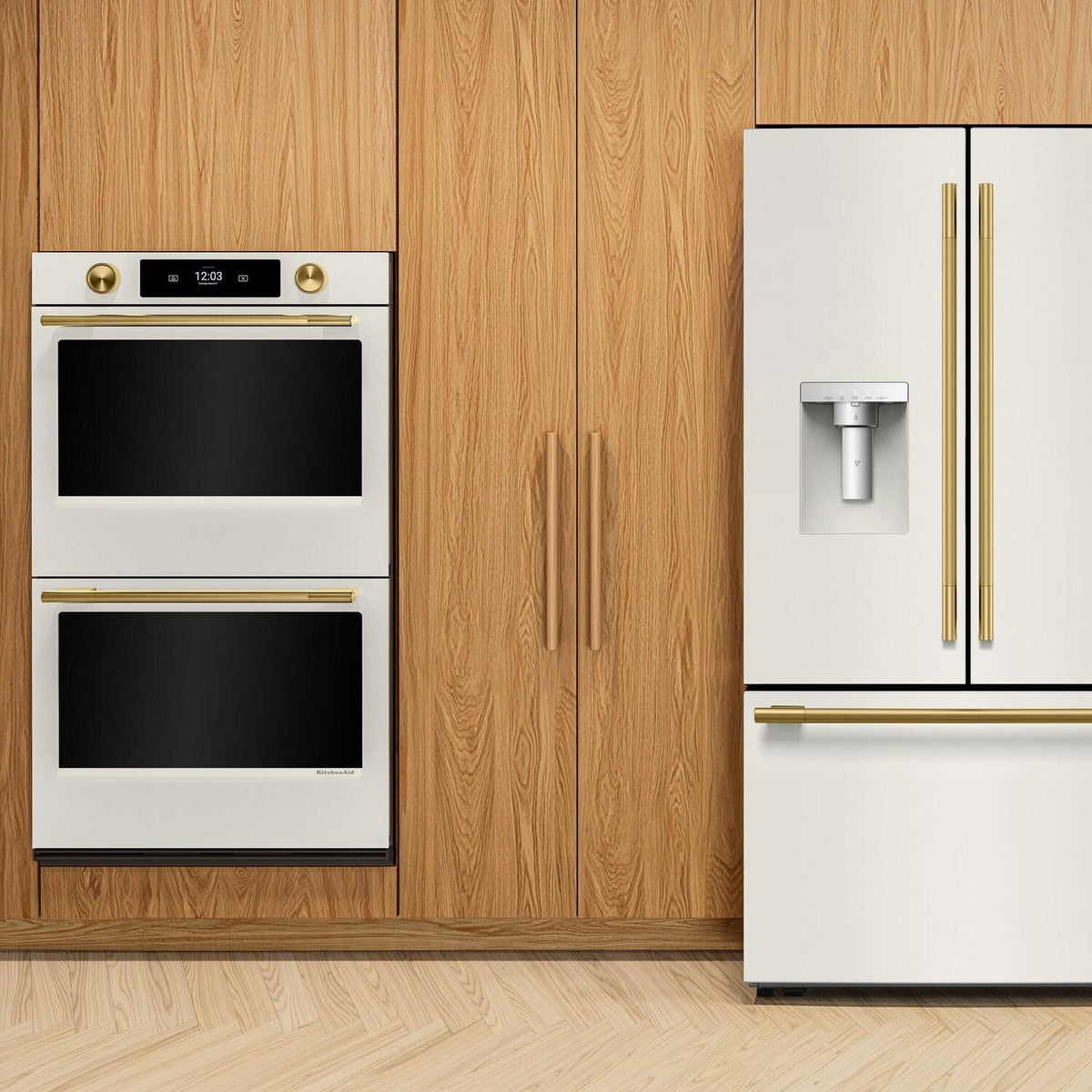 Kitchenaid KRFF436SPL 30 Cu. Ft. 36-Inch French Door Refrigerator With Exterior Water And Ice Dispenser And Wood-Look Sliding Tray In Porcelain White