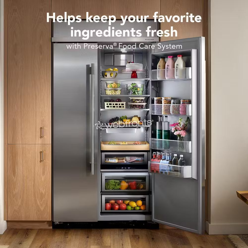 Kitchenaid KBSD736SPS 20.8 Cu. Ft. 36" Built-In Side-By-Side Refrigerator Features Exterior Water And Ice Dispenser With Measured Fill