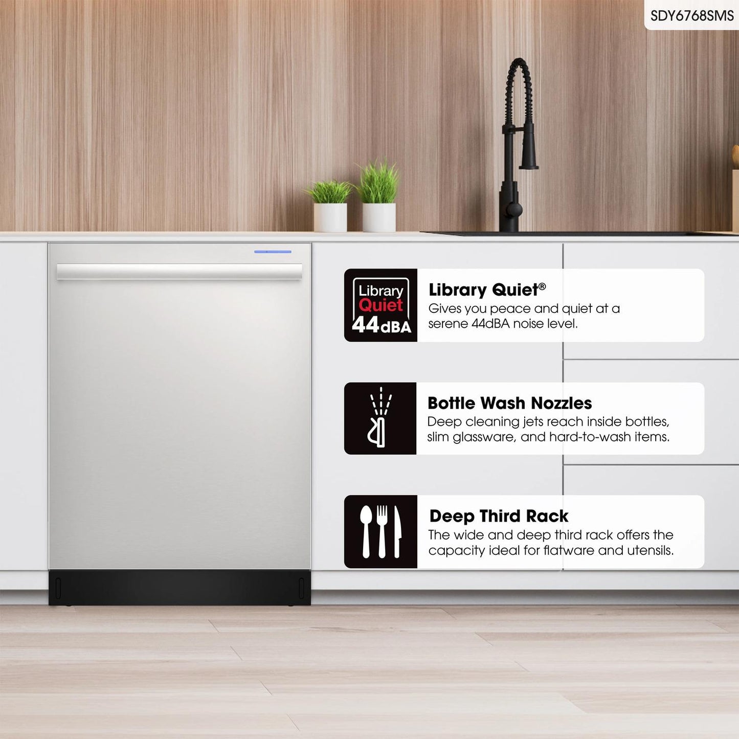 Sharp SDY6768SMS 24" Top Control Stainless Steel Handle 44Db Dishwasher With Auto Door Open