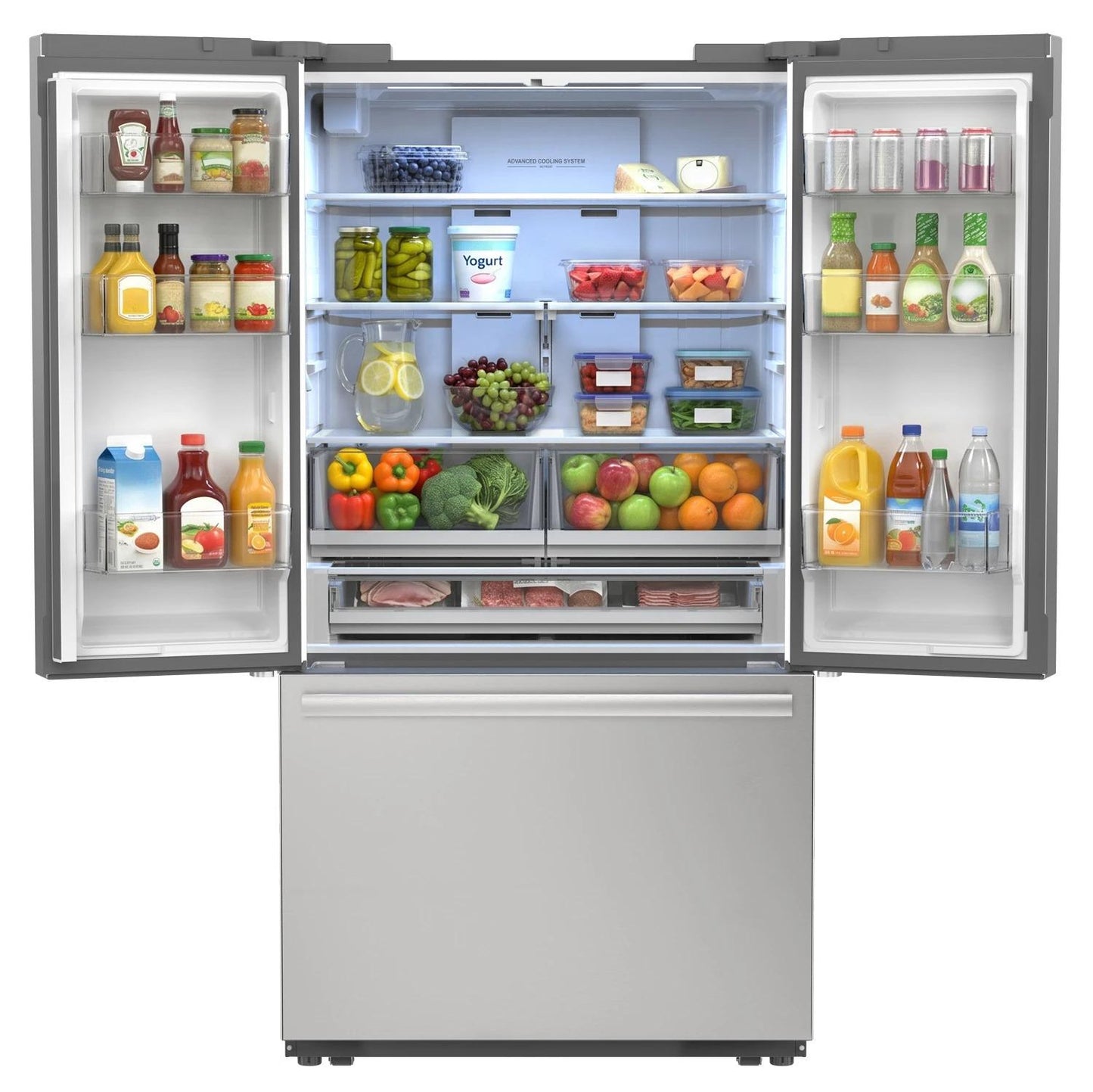 Sharp SJF2752MS Sharp 26.5 Cu.Ft. Counter Depth 36 In. French 3-Door Refrigerator With Internal Water Dispenser In Stainless Steel