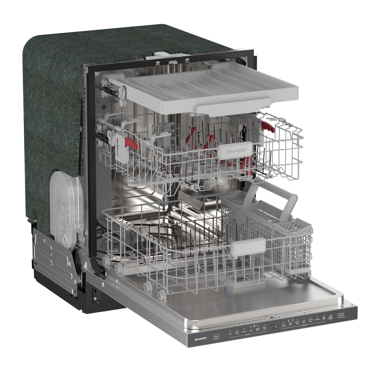 Sharp SDW6768SMS 24" Top Control Stainless Steel Pocket Handle 44Db Dishwasher With Auto Door Open