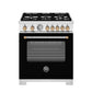 Bertazzoni MAS305DFMNG 30 Inch Dual Fuel, 5 Burners, Electric Oven - Gold Accents Bianco Matt/Gold