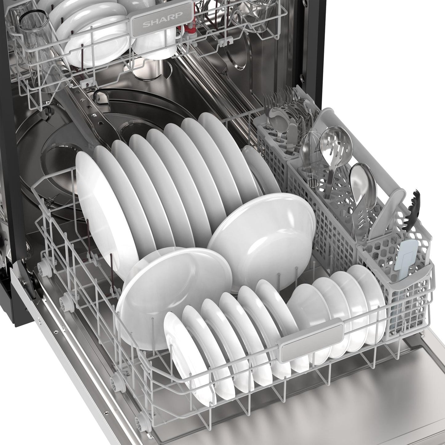 Sharp SDW6768SMS 24" Top Control Stainless Steel Pocket Handle 44Db Dishwasher With Auto Door Open