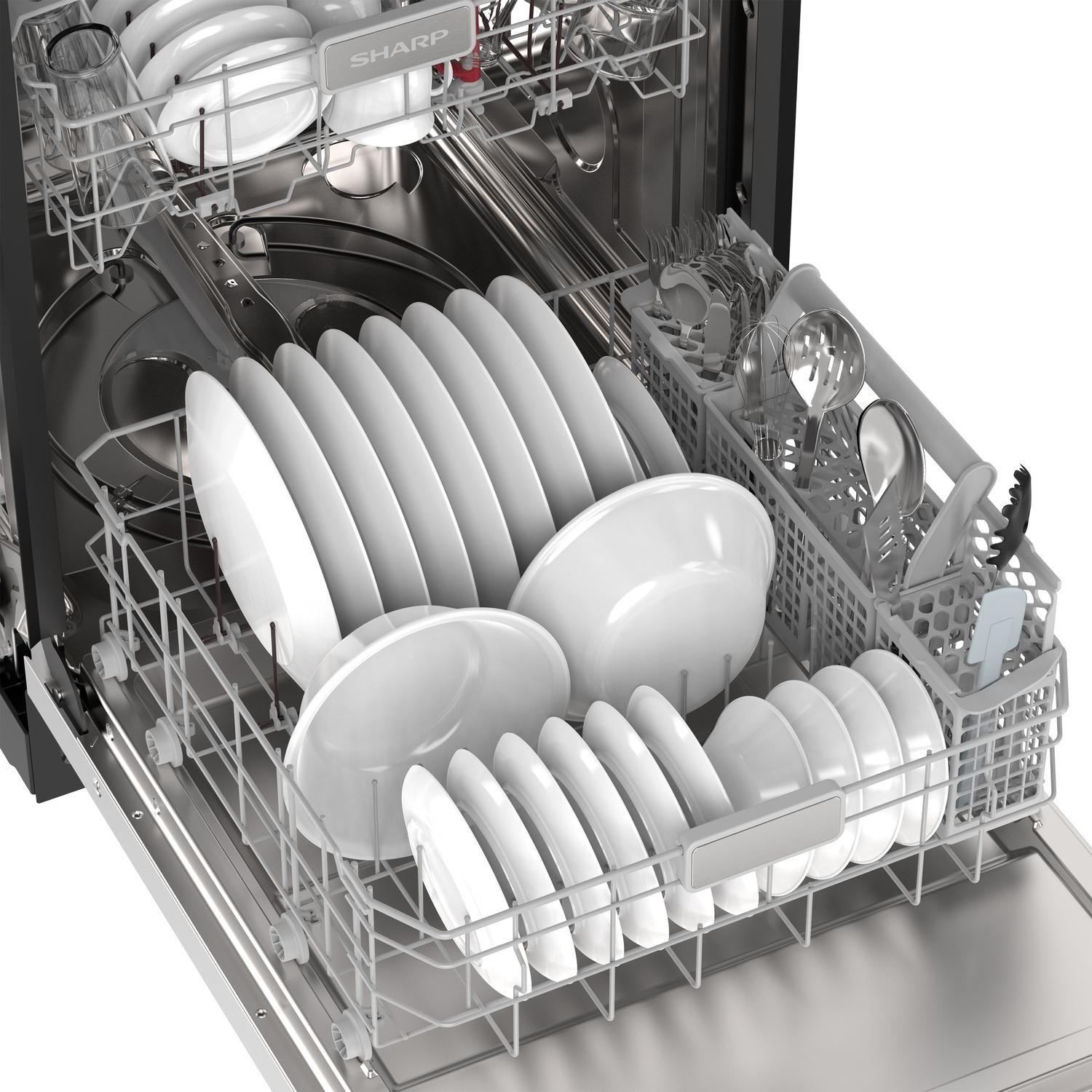 Sharp SDW6768SMS 24" Top Control Stainless Steel Pocket Handle 44Db Dishwasher With Auto Door Open