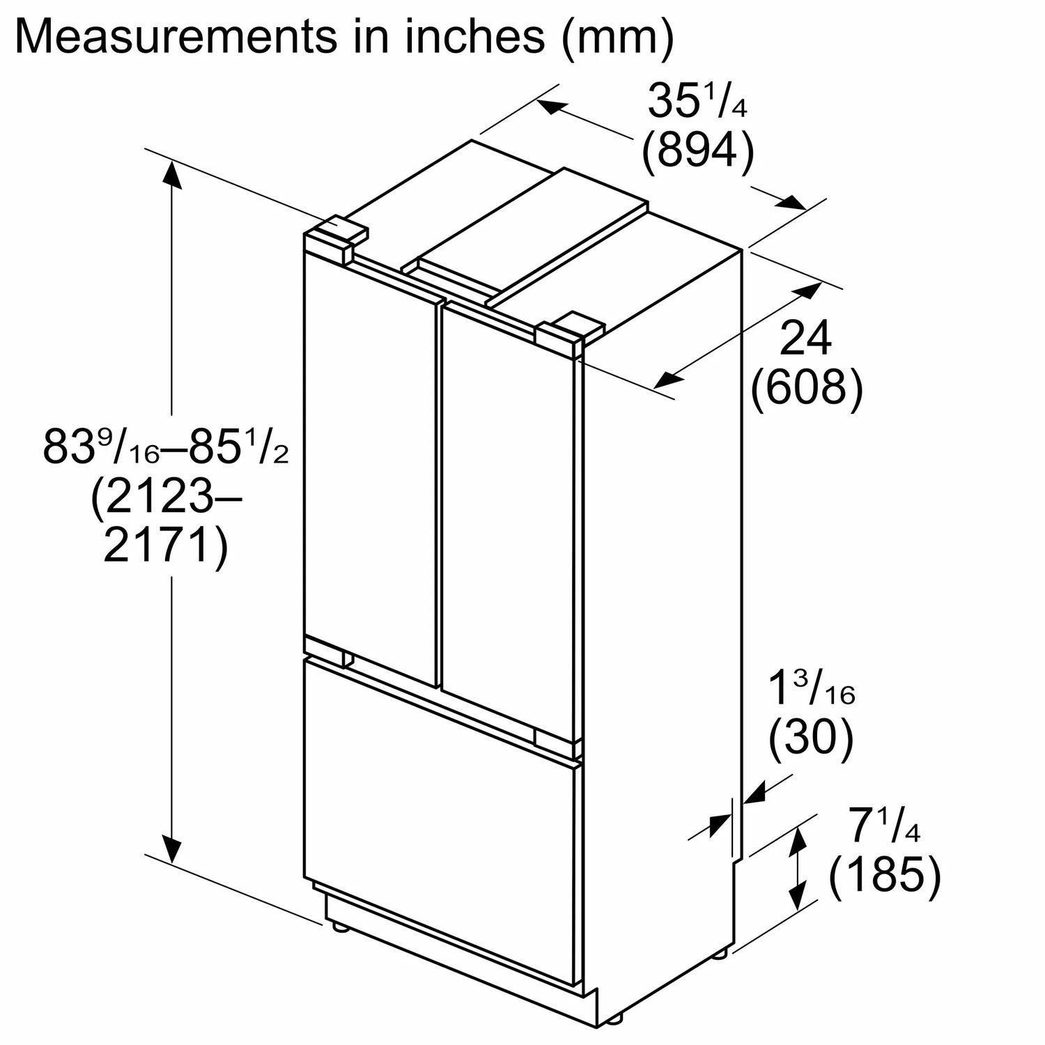 Bosch B36IT100NP Benchmark®, Vario Built-In Fridge-Freezer With Freezer At Bottom, 36'', Soft Close Flat Hinge