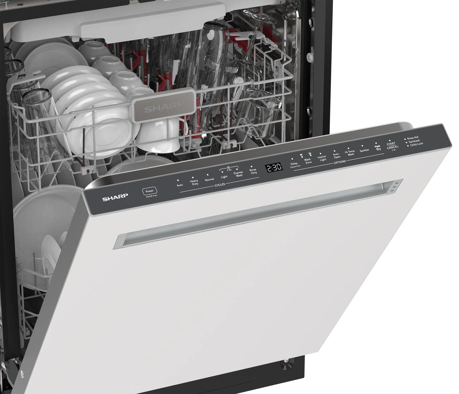 Sharp SDW6768SMS 24" Top Control Stainless Steel Pocket Handle 44Db Dishwasher With Auto Door Open