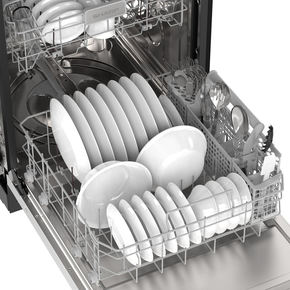 Sharp SDW6735DNS 24" Top Control Stainless Steel Pocket Handle 49 Dba Dishwasher With Auto Door Open