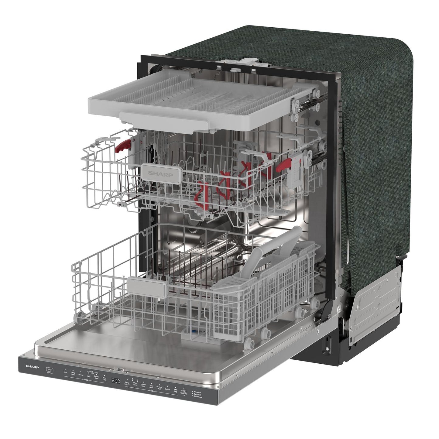 Sharp SDW6768SMS 24" Top Control Stainless Steel Pocket Handle 44Db Dishwasher With Auto Door Open