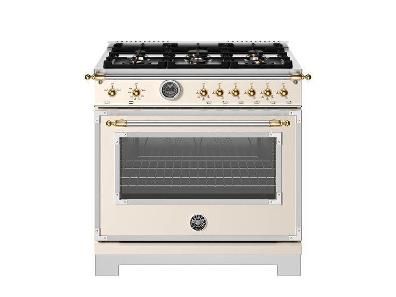 Bertazzoni HER366BCFGMAG 36 Inch All Gas Range, 6 Brass Burners And Cast Iron Griddle - Gold Accents Stainless Steel/Gold