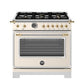 Bertazzoni HER366BCFGMAG 36 Inch All Gas Range, 6 Brass Burners And Cast Iron Griddle - Gold Accents Stainless Steel/Gold