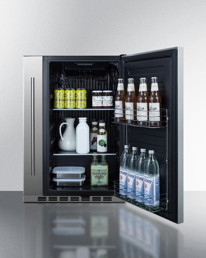 Summit SPR196OS24 Shallow Depth 24" Wide Outdoor Built-In All-Refrigerator With Slide-Out Storage Compartment