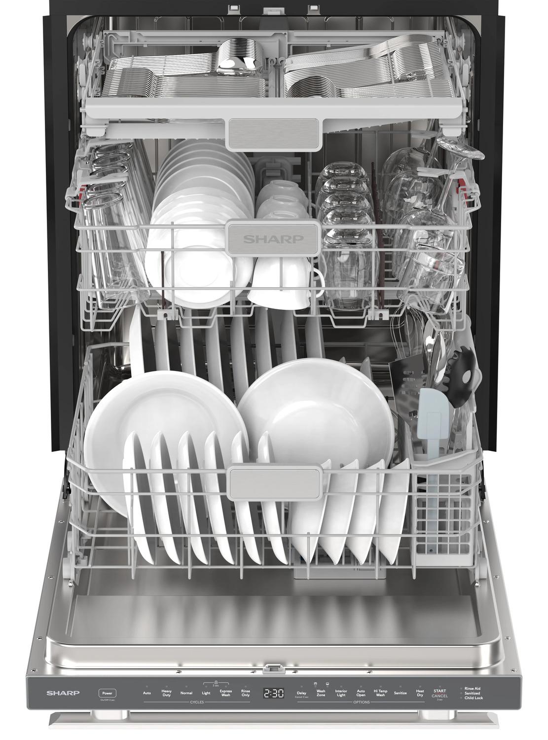 Sharp SDY6748SNS 24" Top Control Stainless Steel Handle 47 Dba Dishwasher With Auto Door Open