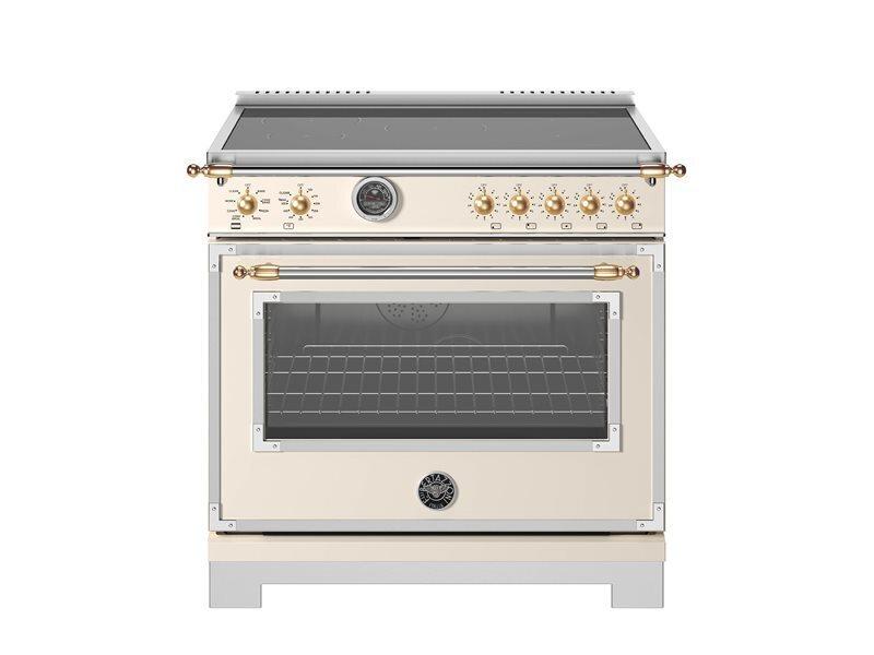 Bertazzoni HER365ICFEPAG 36 Inch Induction Range, 5 Heating Zones And Cast Iron Griddle, Electric Self-Clean Oven - Gold Accents Stainless Steel/Gold