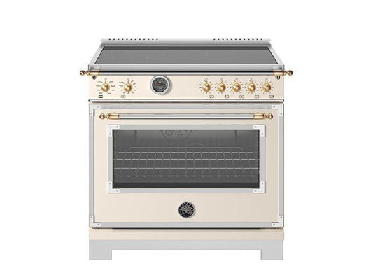 Bertazzoni HER365ICFEPAG 36 Inch Induction Range, 5 Heating Zones And Cast Iron Griddle, Electric Self-Clean Oven - Gold Accents Stainless Steel/Gold