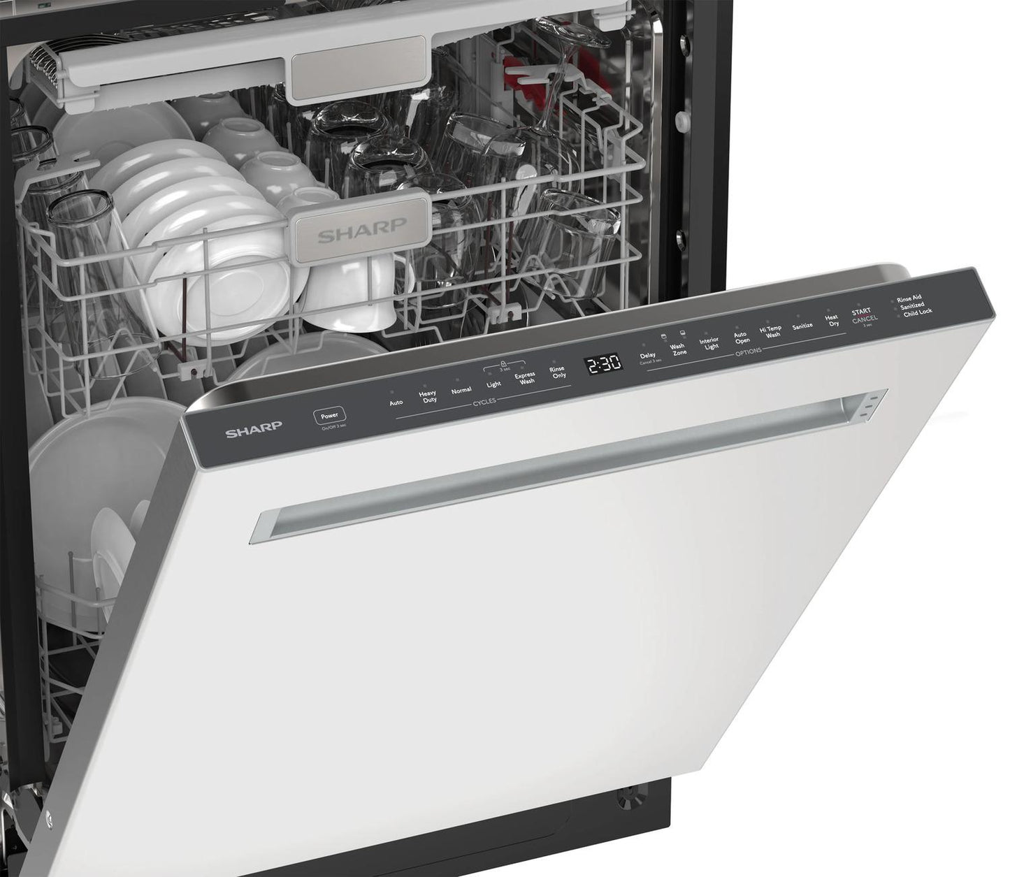 Sharp SDW6748SNS 24" Top Control Stainless Steel Pocket Handle 47 Dba Dishwasher With Auto Door Open