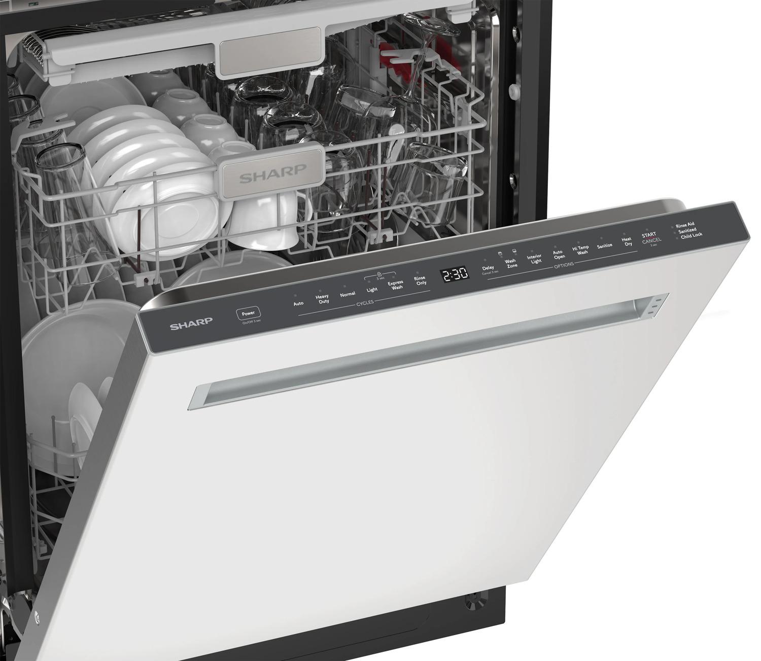 Sharp SDW6748SNS 24" Top Control Stainless Steel Pocket Handle 47 Dba Dishwasher With Auto Door Open