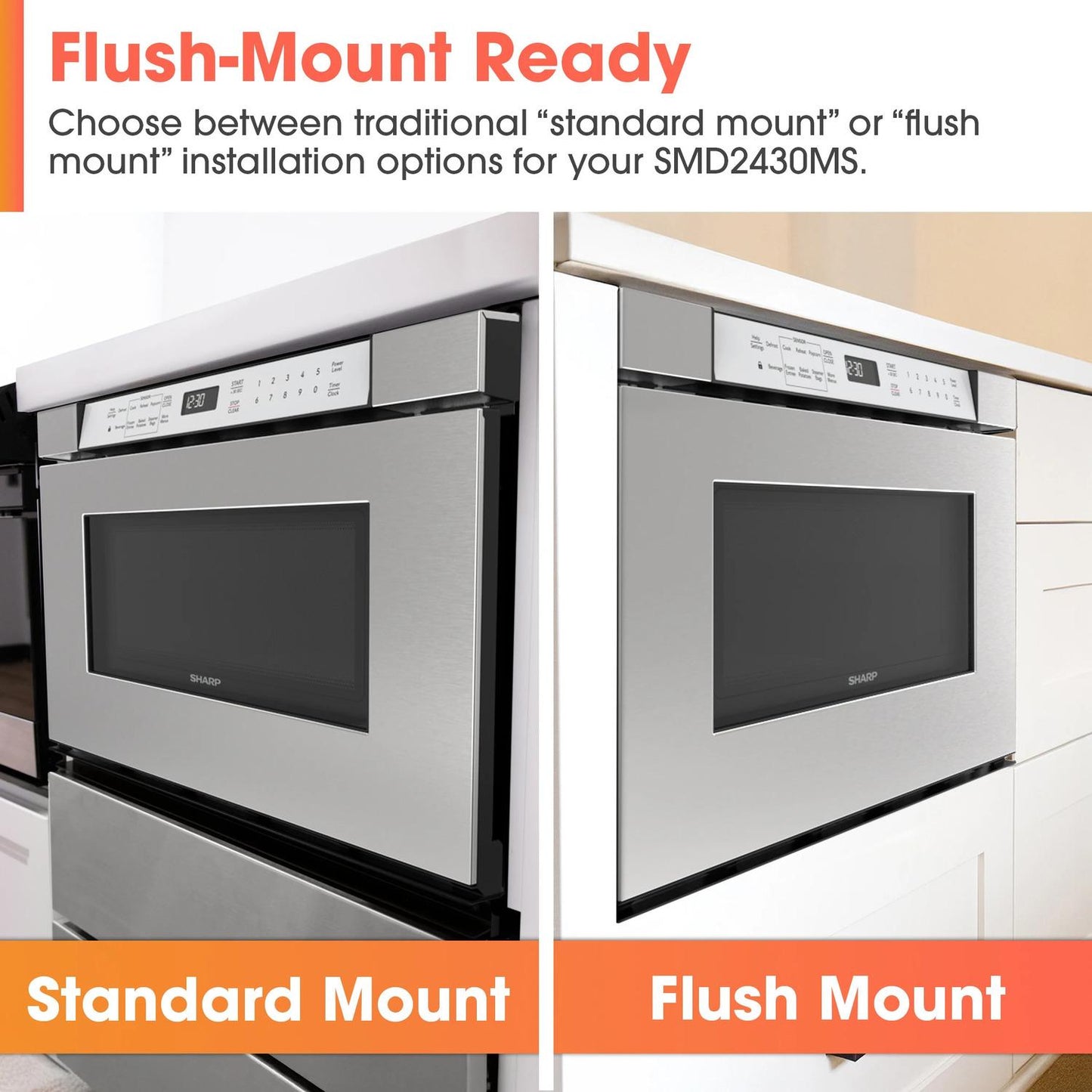 Sharp SMD2430MS Sharp 24 In. 1.2 Cu. Ft. Built-In Microwave Drawer™ Oven In Stainless Steel