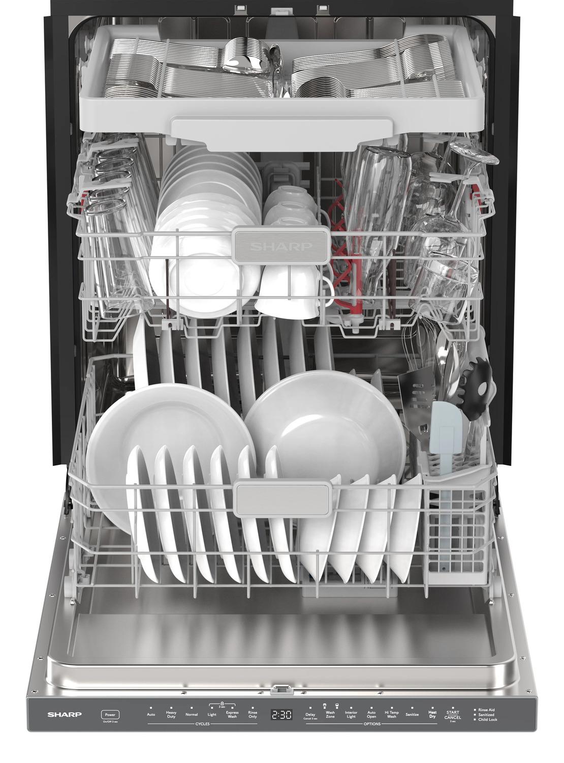 Sharp SDW6768SMS 24" Top Control Stainless Steel Pocket Handle 44Db Dishwasher With Auto Door Open