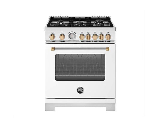 Bertazzoni MAS305GASBG 30 Inch All Gas Range, 5 Burners - Gold Accents Bianco Matt/Gold