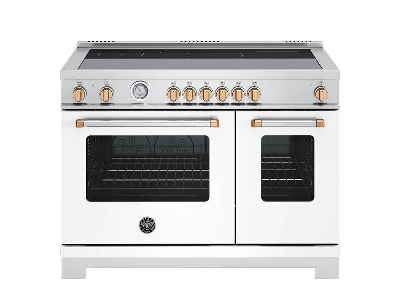 Bertazzoni MAS486INMBG 48 Inch Induction Range, 6 Heating Zones, Electric Oven - Gold Accents Bianco Matt/Gold