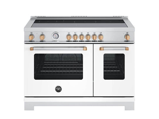 Bertazzoni MAS486INMBG 48 Inch Induction Range, 6 Heating Zones, Electric Oven - Gold Accents Bianco Matt/Gold