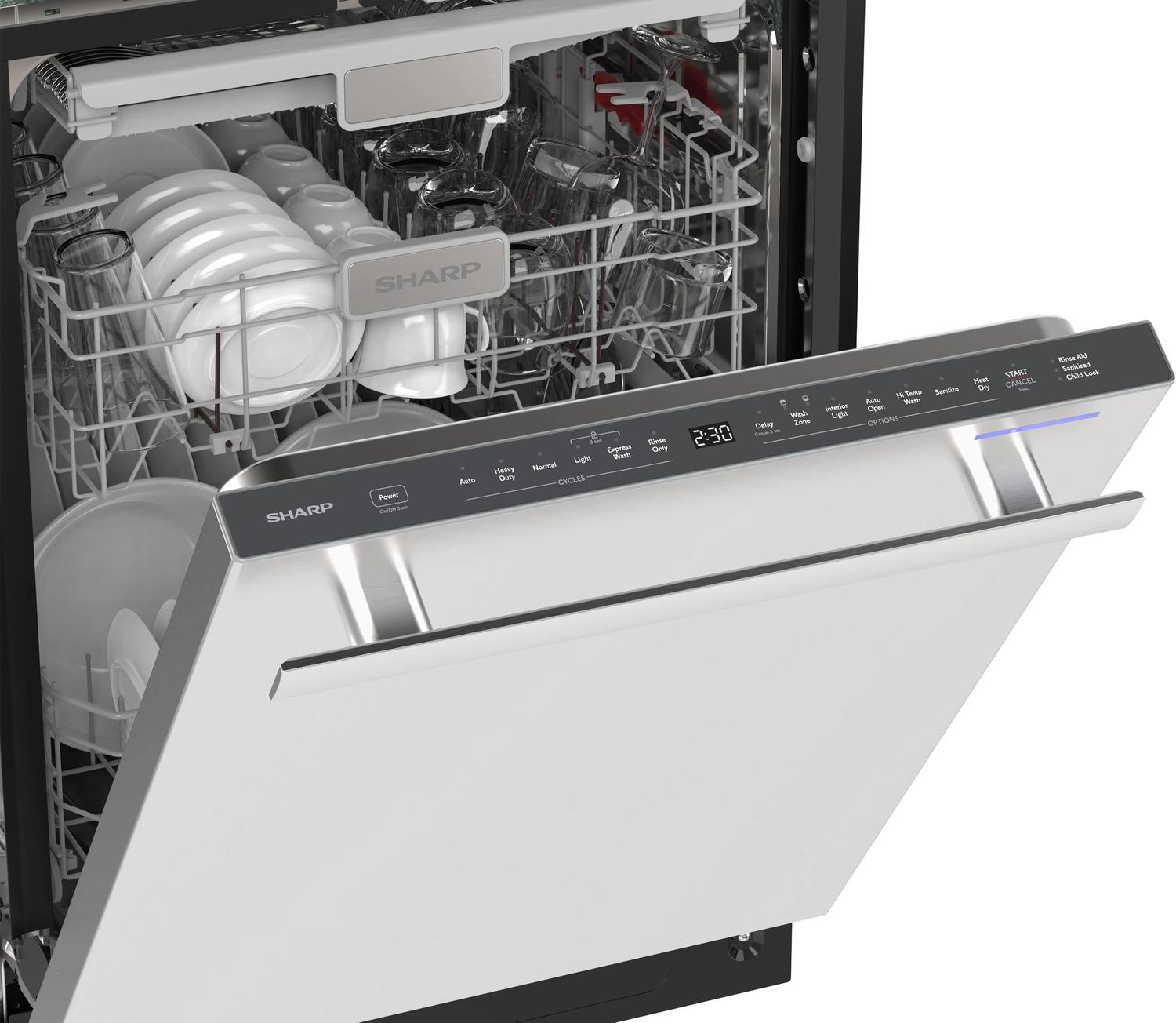 Sharp SDY6748SNS 24" Top Control Stainless Steel Handle 47 Dba Dishwasher With Auto Door Open