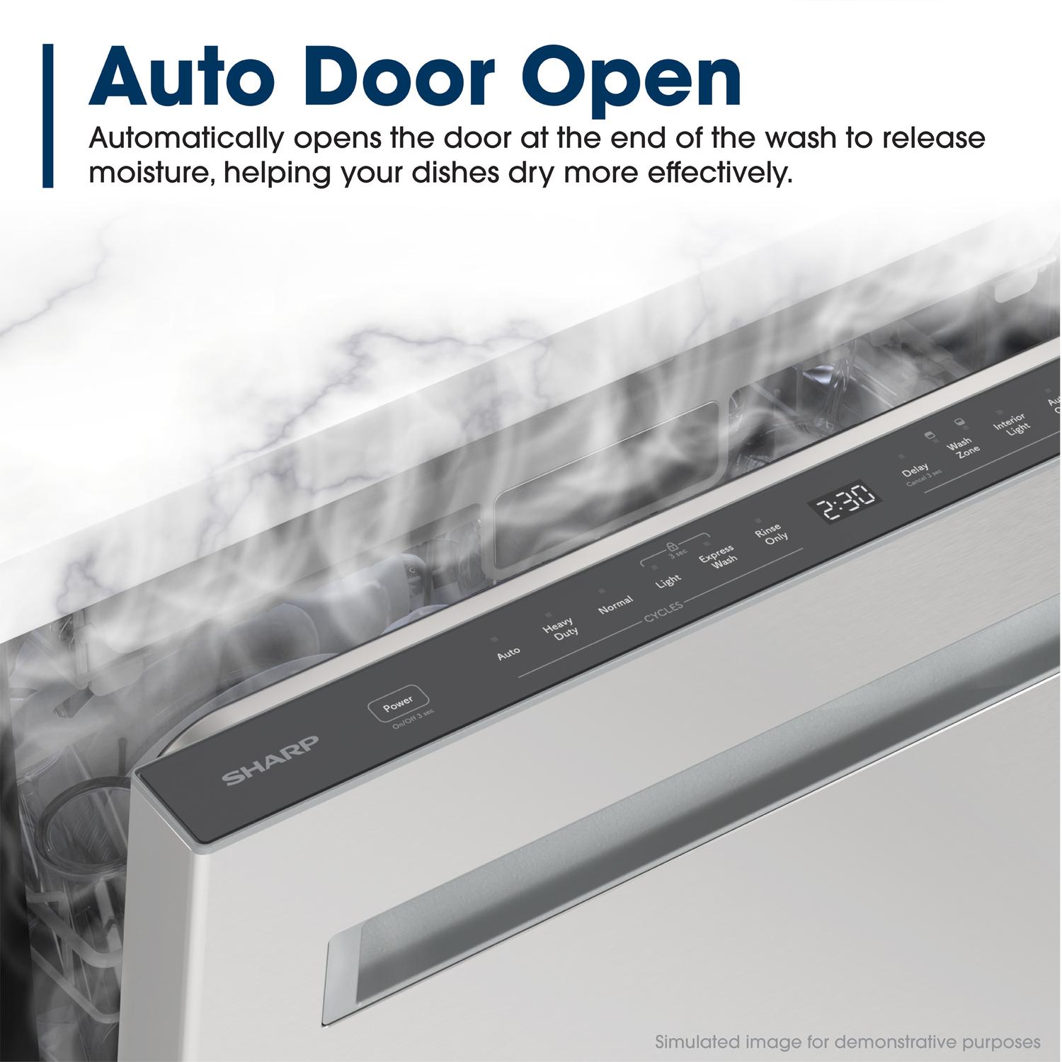 Sharp SDW6748SNS 24" Top Control Stainless Steel Pocket Handle 47 Dba Dishwasher With Auto Door Open