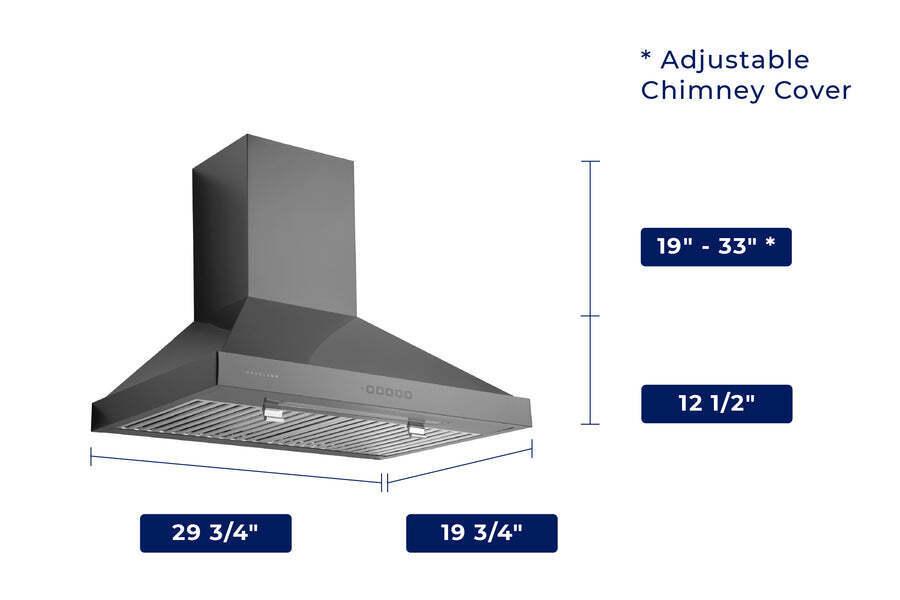 Hauslane WM590BSS30 Hauslane Chef 30-In Convertible Black Stainless Steel Wall-Mounted Range Hood