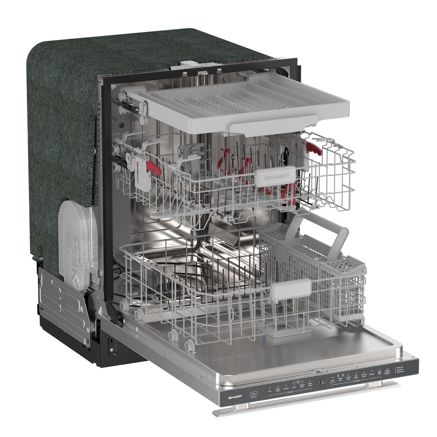 Sharp SDY6768SMS 24" Top Control Stainless Steel Handle 44Db Dishwasher With Auto Door Open