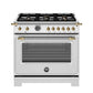 Bertazzoni HER366BCFGMXG 36 Inch All Gas Range, 6 Brass Burners And Cast Iron Griddle - Gold Accents Stainless Steel/Gold