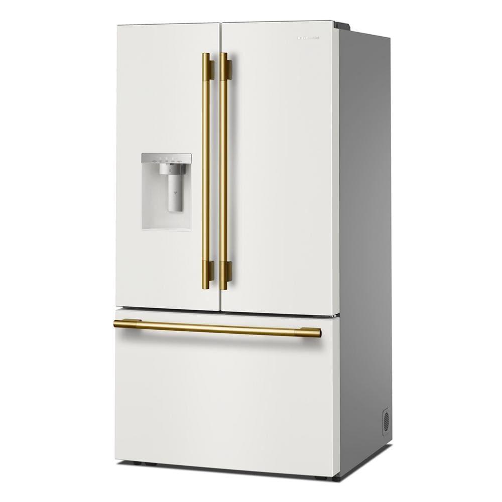 Kitchenaid KRFF436SPL 30 Cu. Ft. 36-Inch French Door Refrigerator With Exterior Water And Ice Dispenser And Wood-Look Sliding Tray In Porcelain White