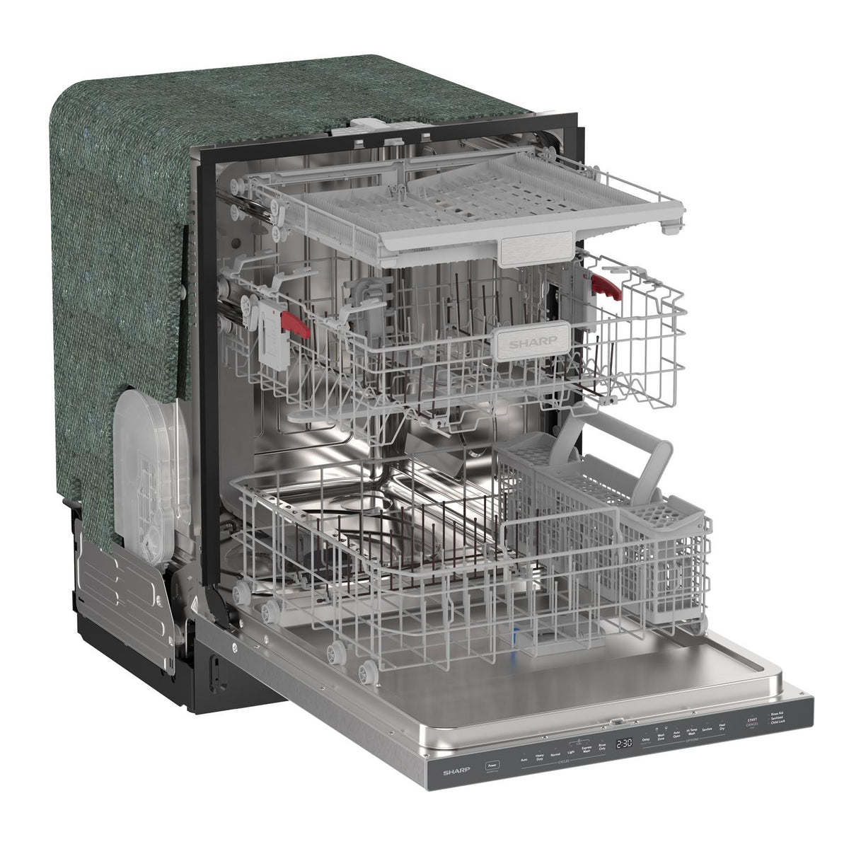 Sharp SDW6735DNS 24" Top Control Stainless Steel Pocket Handle 49 Dba Dishwasher With Auto Door Open