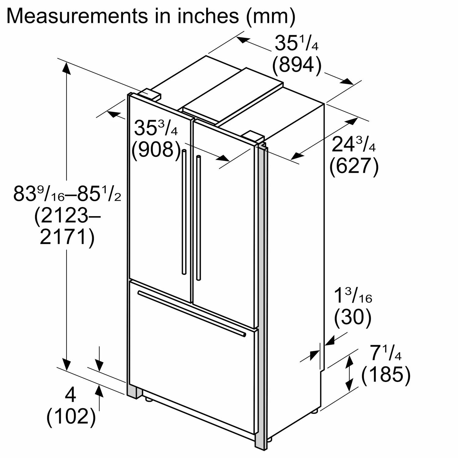 Bosch B36BT130NS Benchmark®, Vario Built-In Fridge-Freezer With Freezer At Bottom, 36'', Soft Close Flat Hinge