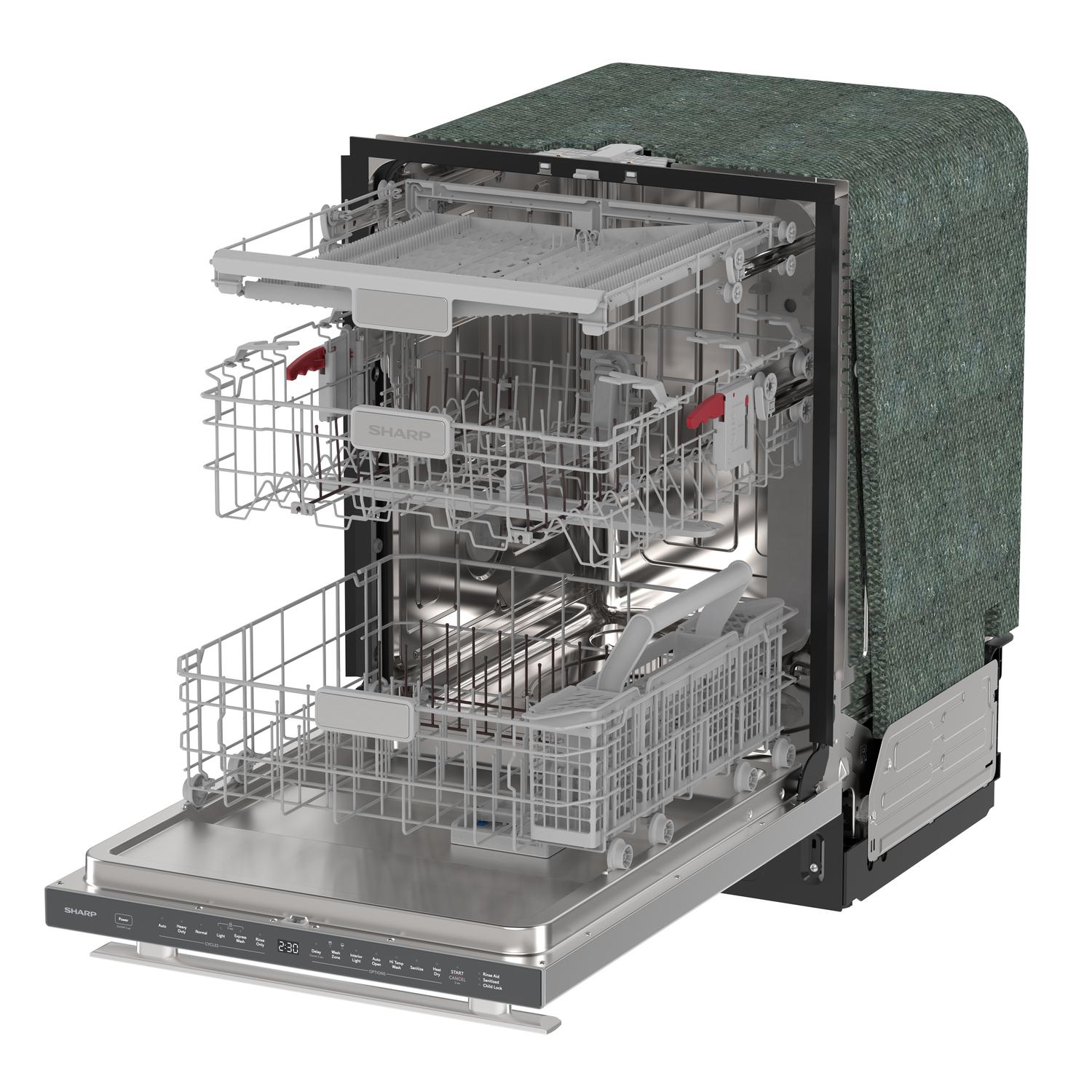 Sharp SDY6748SNS 24" Top Control Stainless Steel Handle 47 Dba Dishwasher With Auto Door Open