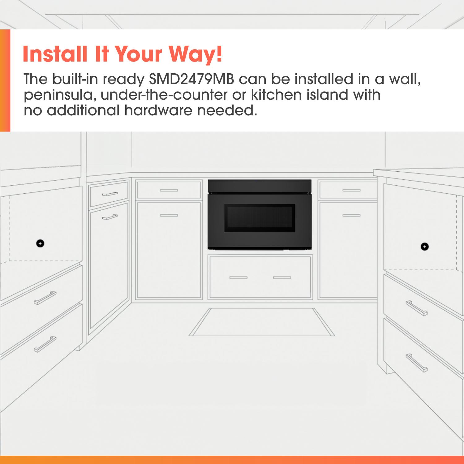 Sharp SMD2479MB Sharp 24 In. 1.2 Cu. Ft. Deco Series Built-In Smart Microwave Drawer™ Oven With Easy Wave Open In Black