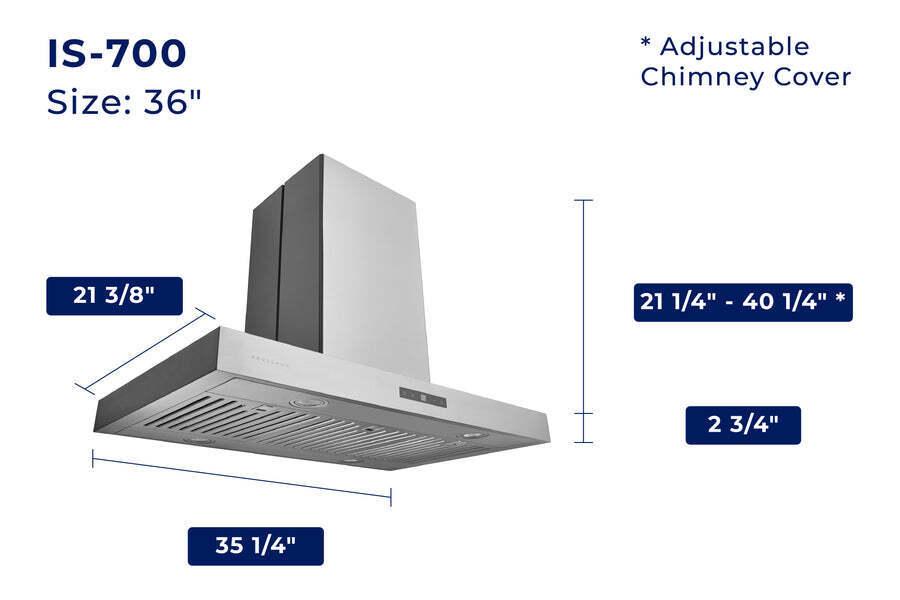 Hauslane IS700SS36 Hauslane 36 In. Convertible Island Range Hood With Dual Controls, Led, Baffle Filter In Stainless Steel