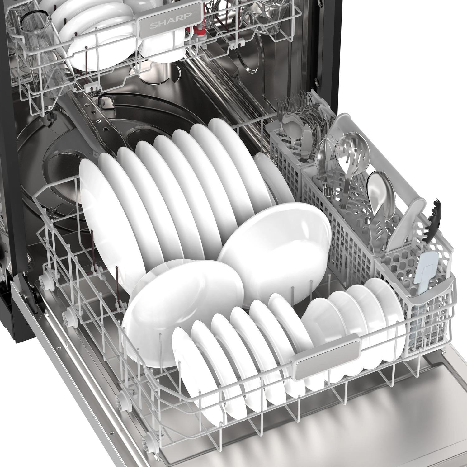 Sharp SDY6768SMS 24" Top Control Stainless Steel Handle 44Db Dishwasher With Auto Door Open