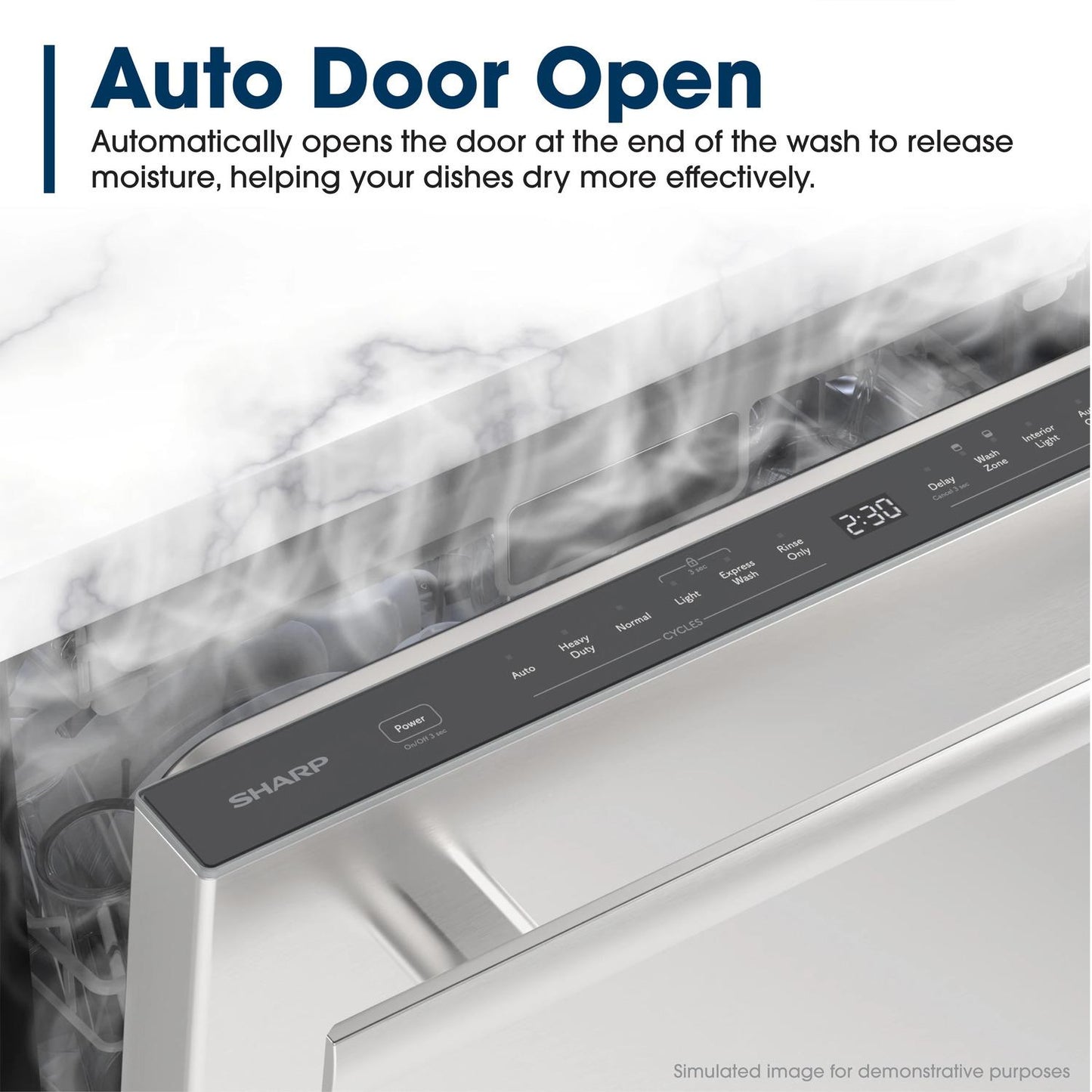 Sharp SDY6748SNS 24" Top Control Stainless Steel Handle 47 Dba Dishwasher With Auto Door Open