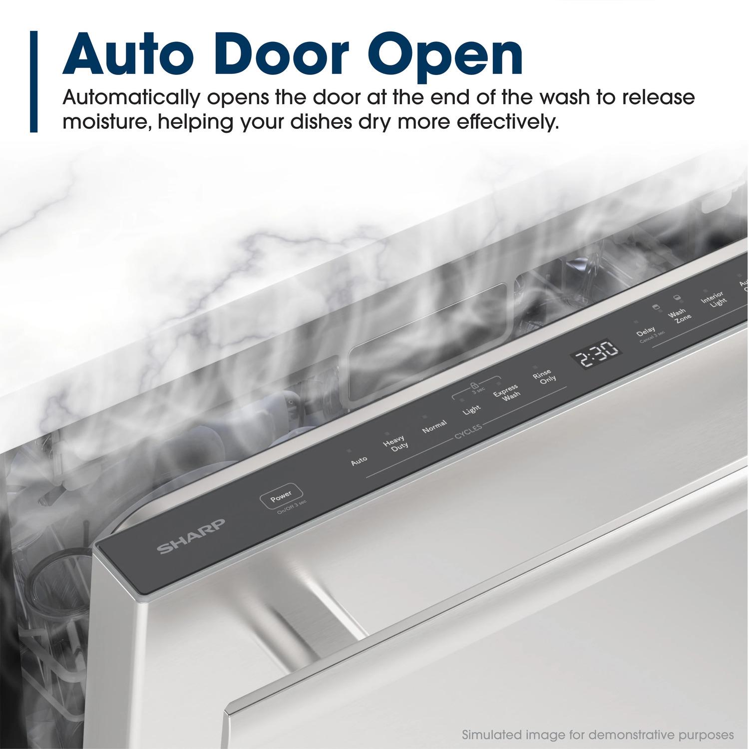 Sharp SDY6748SNS 24" Top Control Stainless Steel Handle 47 Dba Dishwasher With Auto Door Open