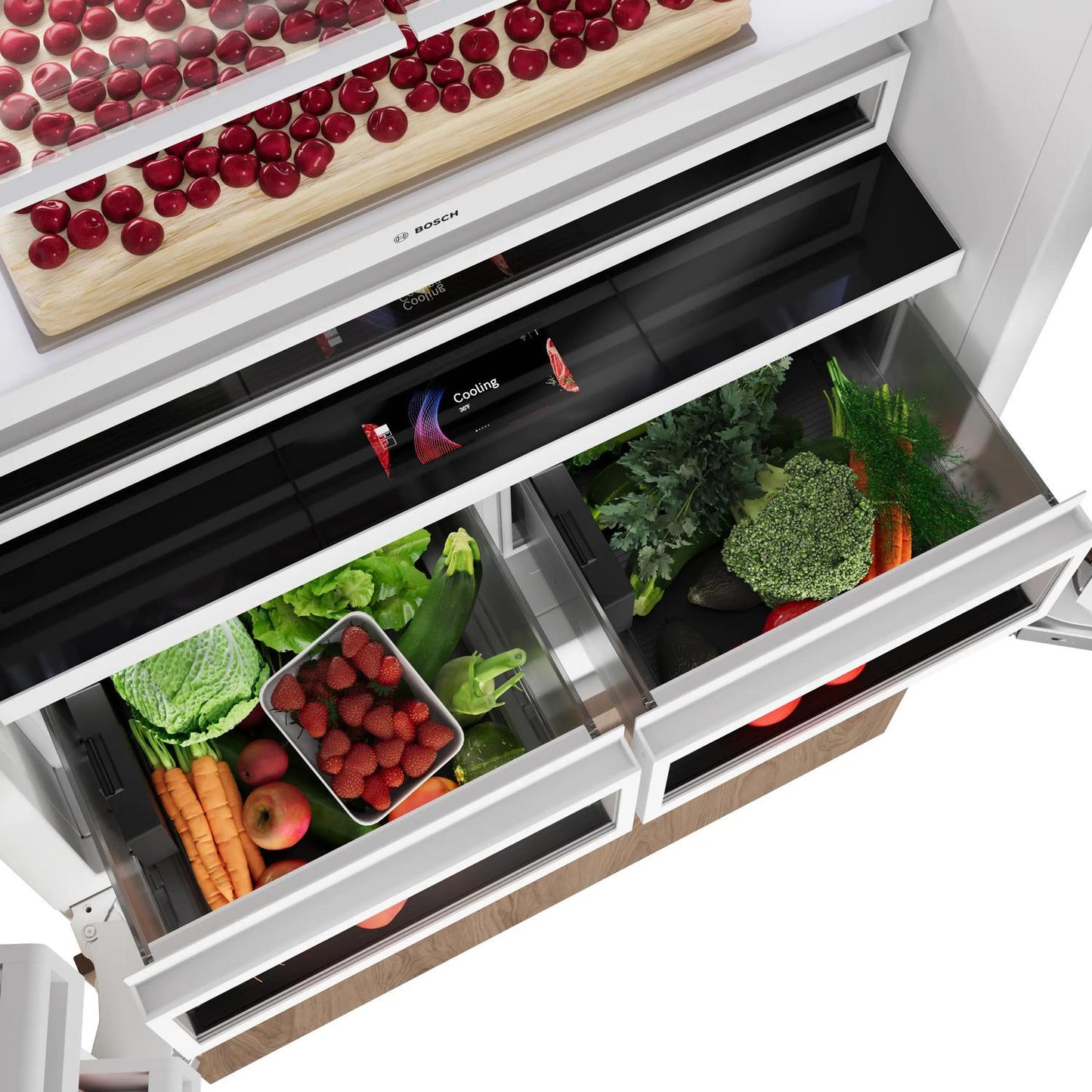Bosch B36IT100NP Benchmark®, Vario Built-In Fridge-Freezer With Freezer At Bottom, 36'', Soft Close Flat Hinge