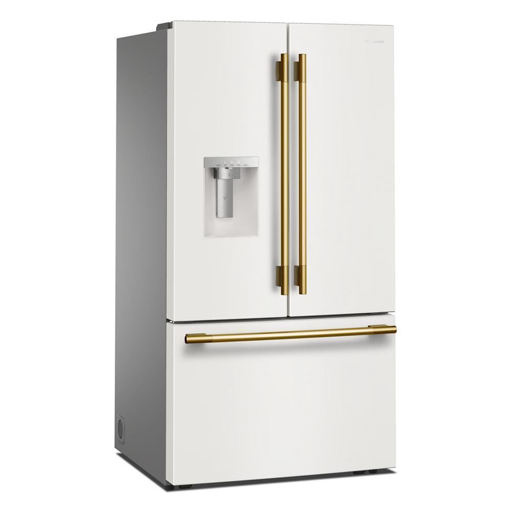 Kitchenaid KRFF436SPL 30 Cu. Ft. 36-Inch French Door Refrigerator With Exterior Water And Ice Dispenser And Wood-Look Sliding Tray In Porcelain White