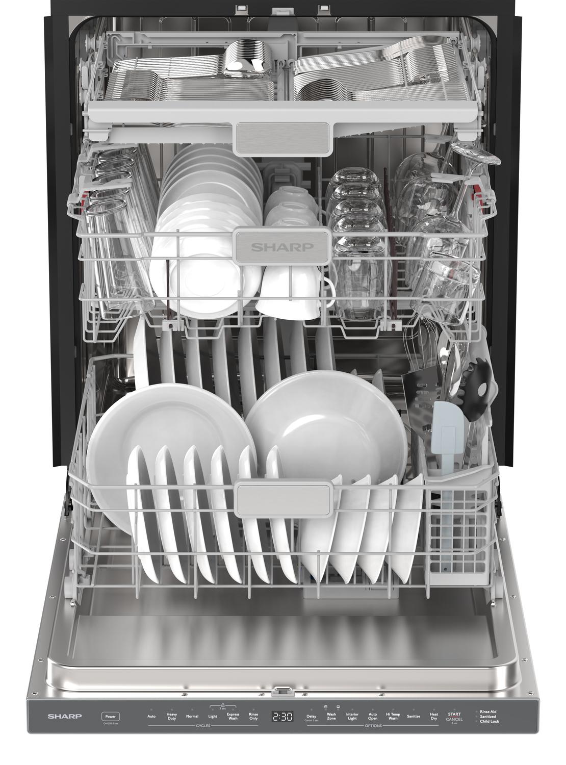 Sharp SDW6748SNS 24" Top Control Stainless Steel Pocket Handle 47 Dba Dishwasher With Auto Door Open