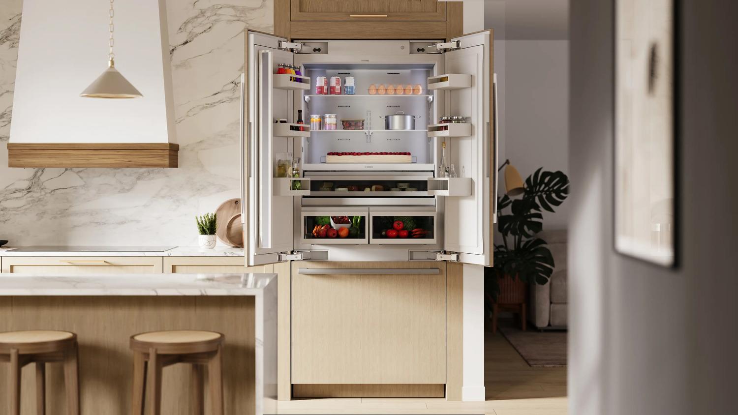 Bosch B36IT100NP Benchmark®, Vario Built-In Fridge-Freezer With Freezer At Bottom, 36'', Soft Close Flat Hinge