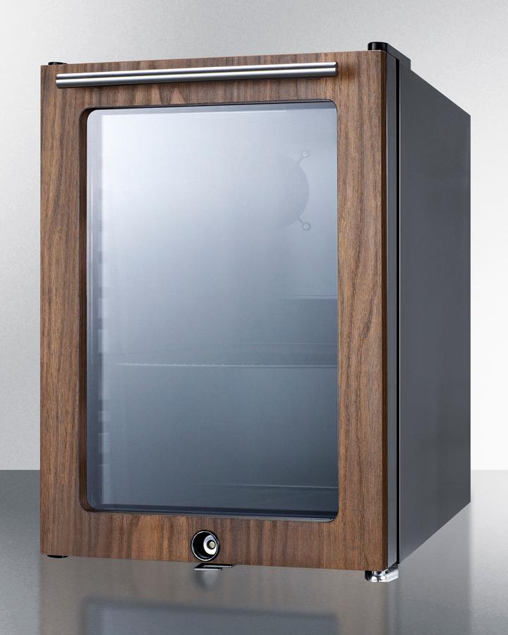 Summit SCR114LWP1 Compact Glass Door Beverage Center With Wood Trim