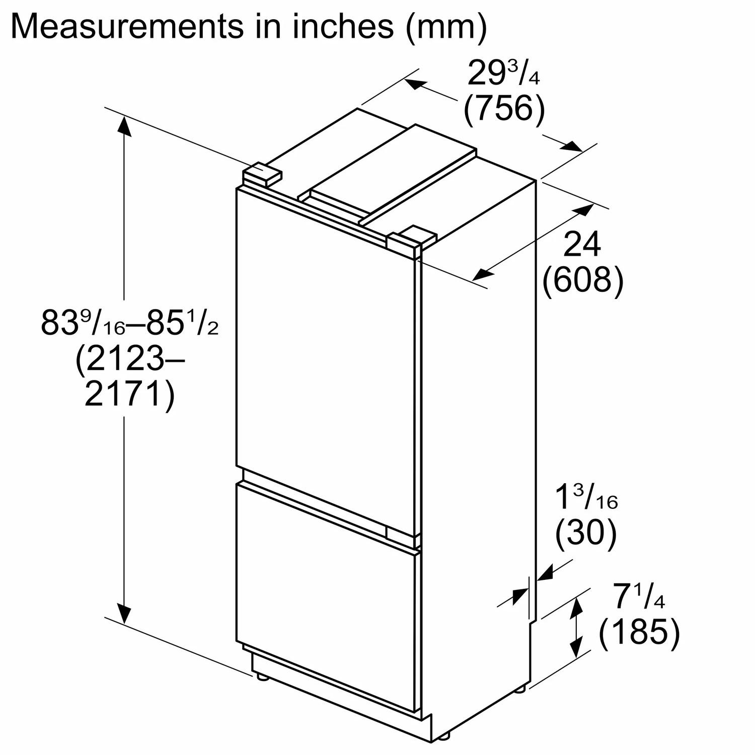 Bosch B30IB100SP Benchmark®, Vario Built-In Fridge-Freezer With Freezer At Bottom, 30'', Soft Close Flat Hinge