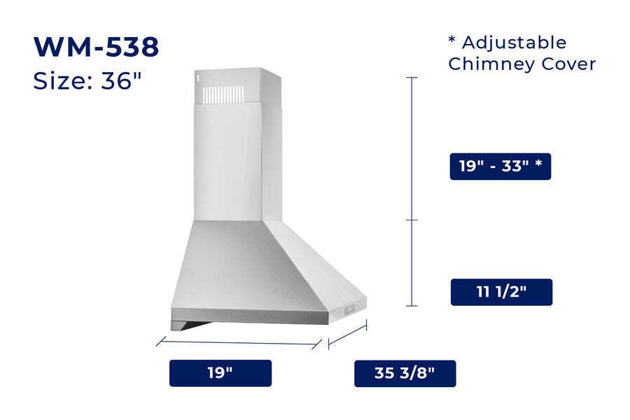 Hauslane WM538SS36 Hauslane Chef 36-In Convertible Stainless Steel Wall-Mounted Range Hood