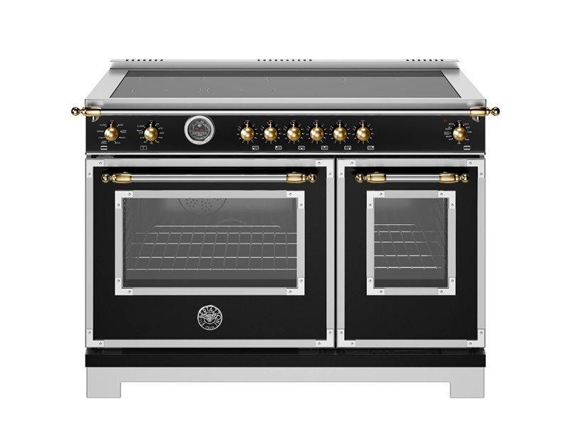 Bertazzoni HER486IGFEPNG 48 Inch Induction Range, 6 Heating Zones And Cast Iron Griddle, Electric Self-Clean Oven - Gold Accents Stainless Steel/Gold
