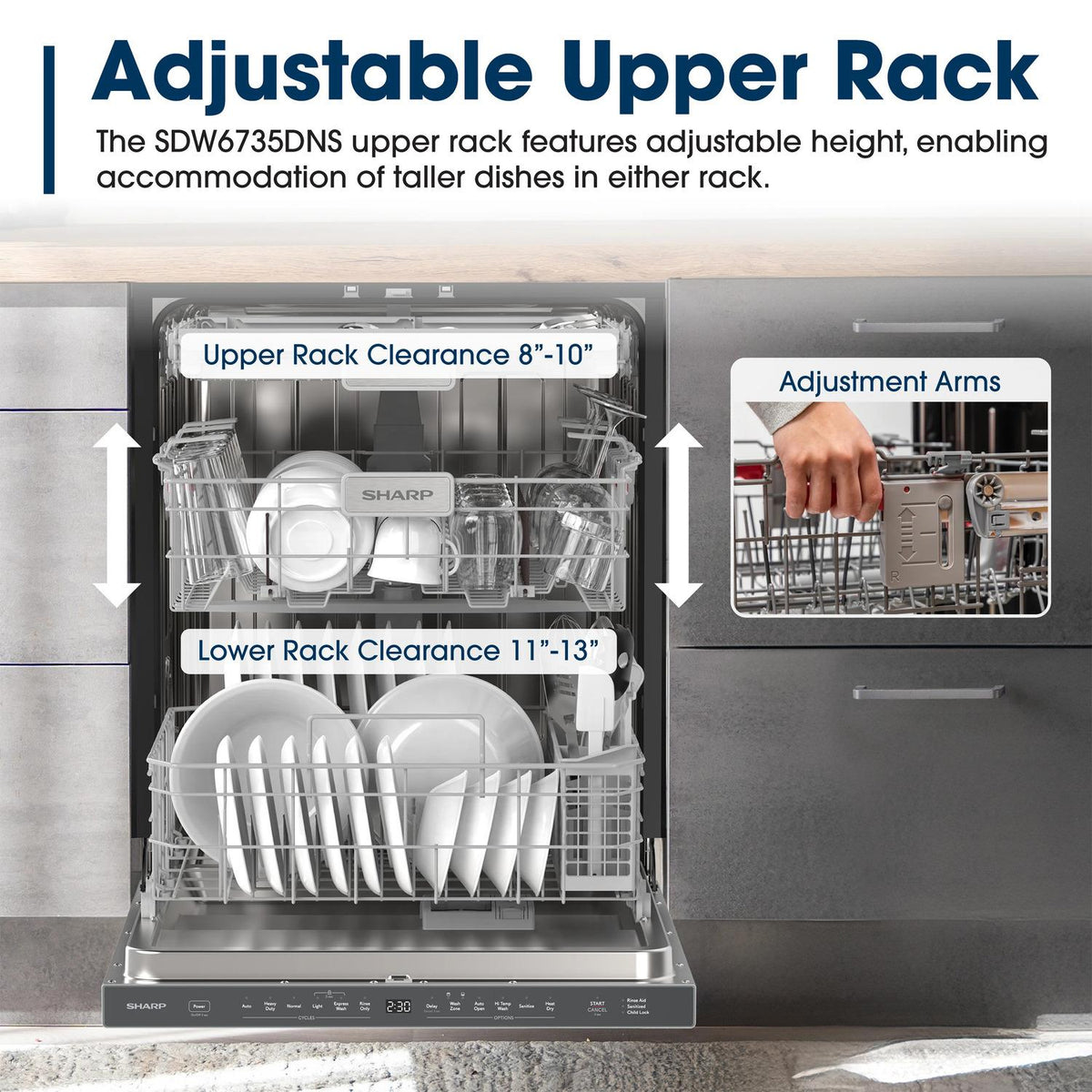 Sharp SDW6735DNS 24" Top Control Stainless Steel Pocket Handle 49 Dba Dishwasher With Auto Door Open