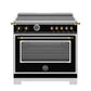 Bertazzoni HER365ICFEPNG 36 Inch Induction Range, 5 Heating Zones And Cast Iron Griddle, Electric Self-Clean Oven - Gold Accents Stainless Steel/Gold